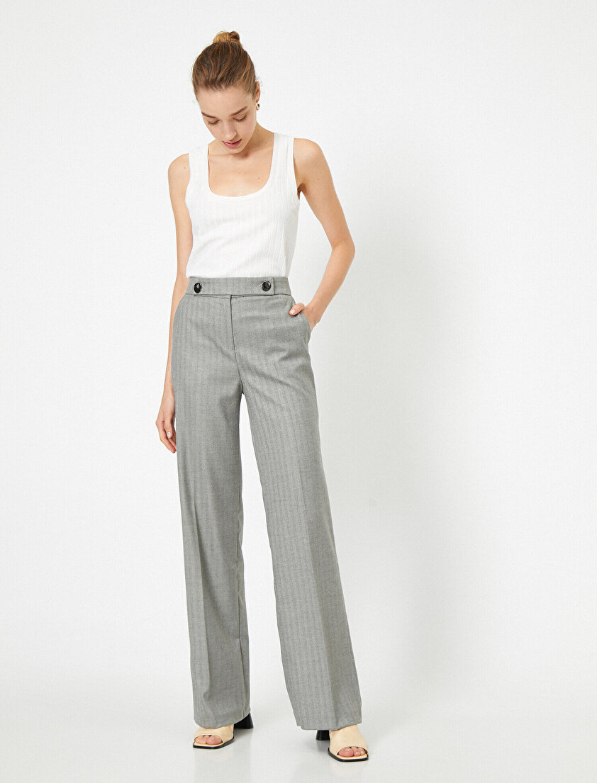 Normal Bel Düğme Detaylı İspanyol Paça Pantolon