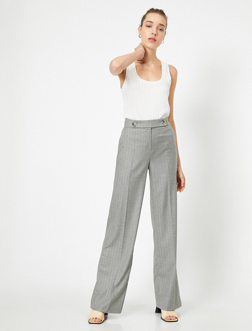 Normal Bel Düğme Detaylı İspanyol Paça Pantolon