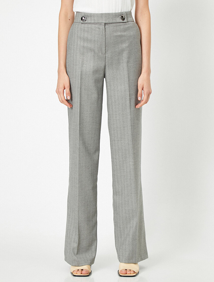 Normal Bel Düğme Detaylı İspanyol Paça Pantolon