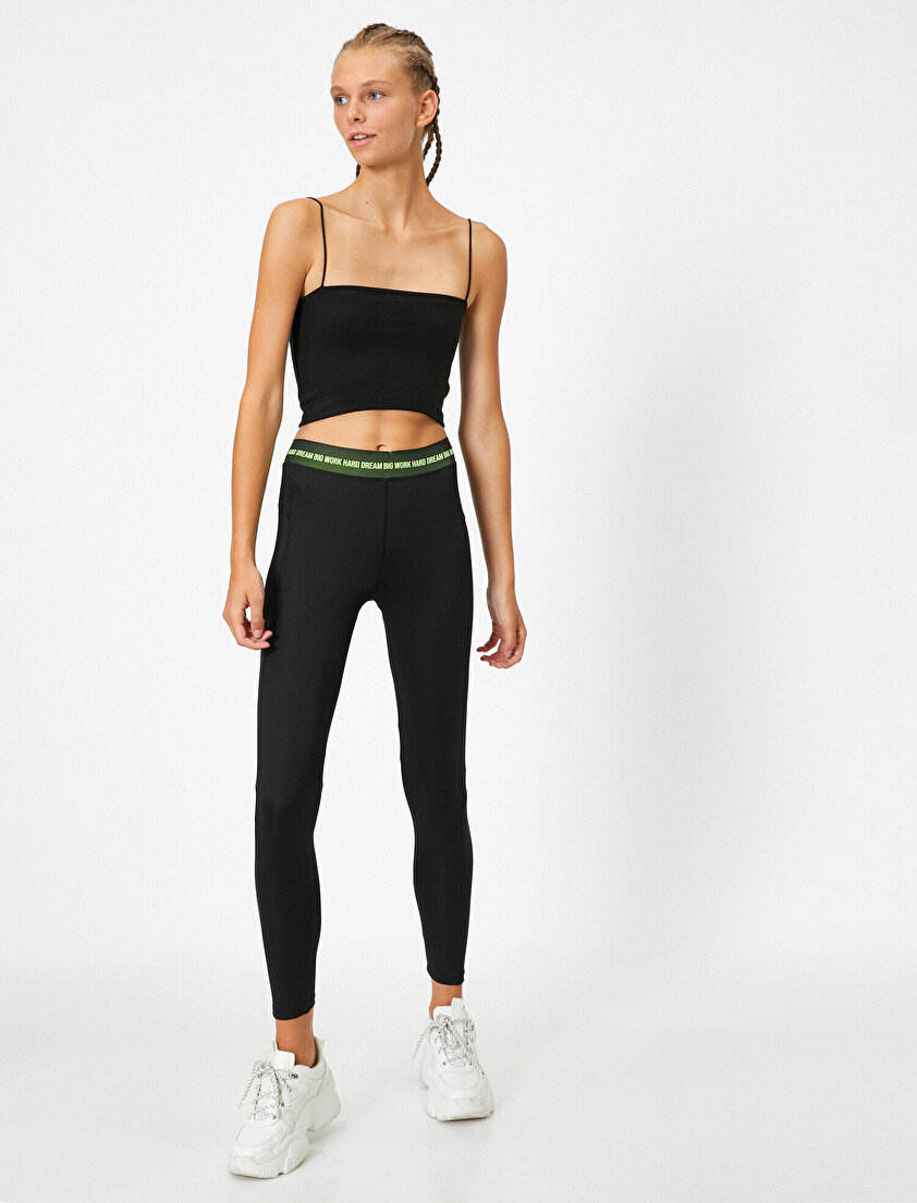 Slogan Baskılı Tayt