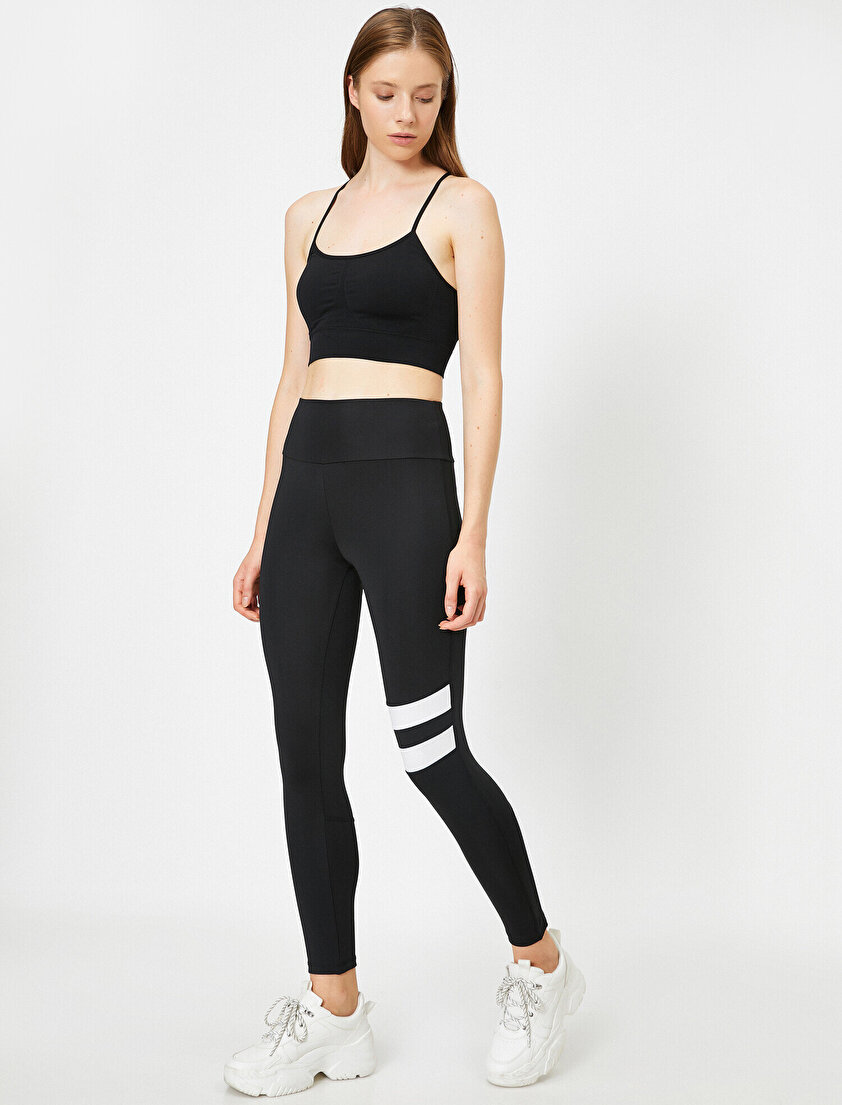 Yüksek Bel Diz Detaylı Tayt