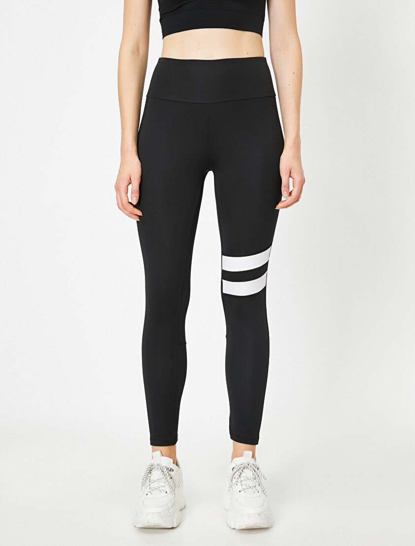 Yüksek Bel Diz Detaylı Tayt