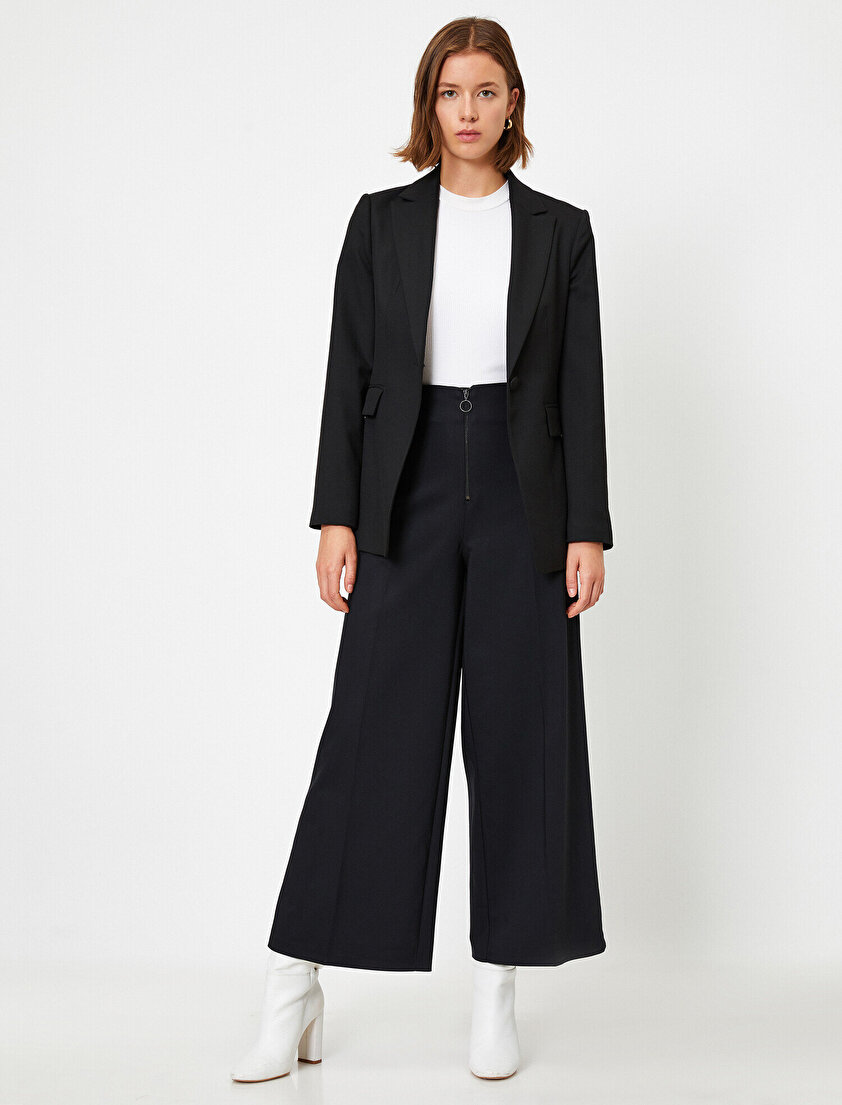 Fermuarlı Geniş Paça Pantolon