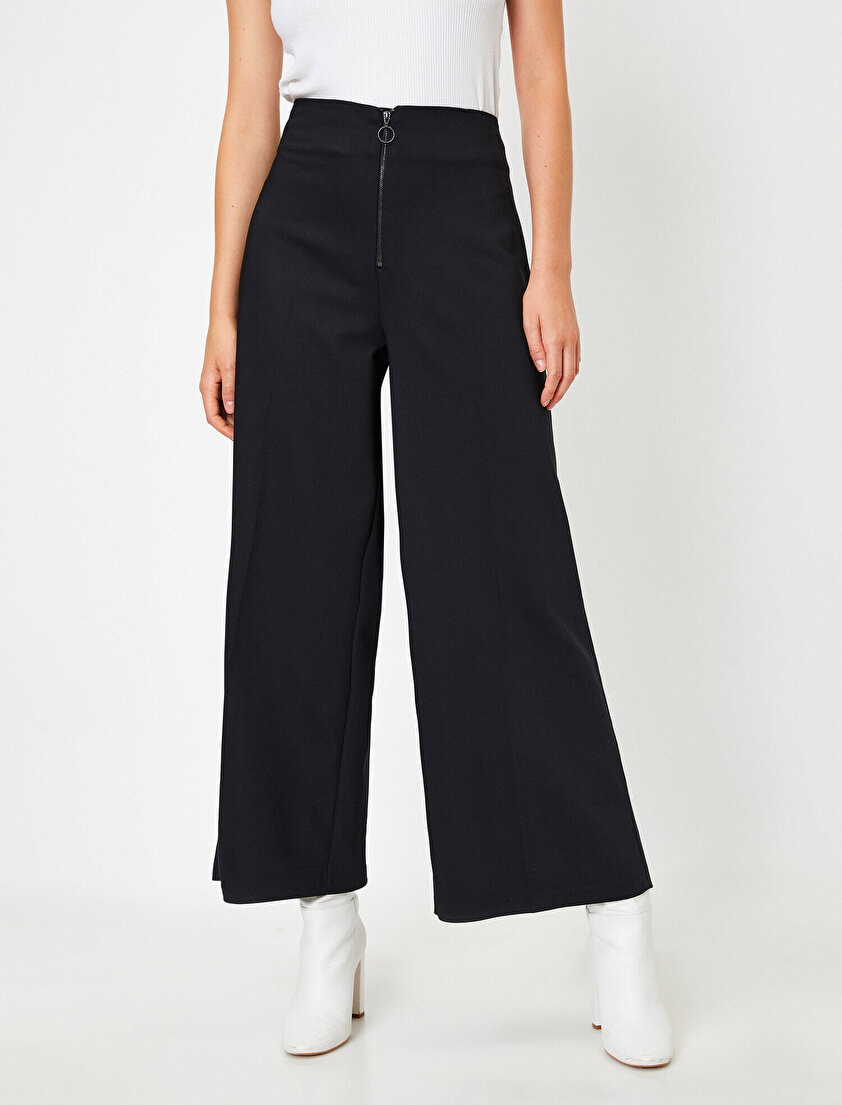 Fermuarlı Geniş Paça Pantolon