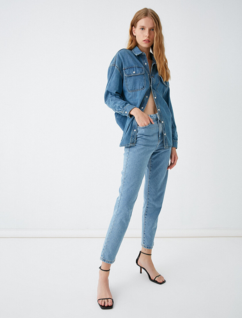 Pamuklu Yüksek Bel Mom Jeans