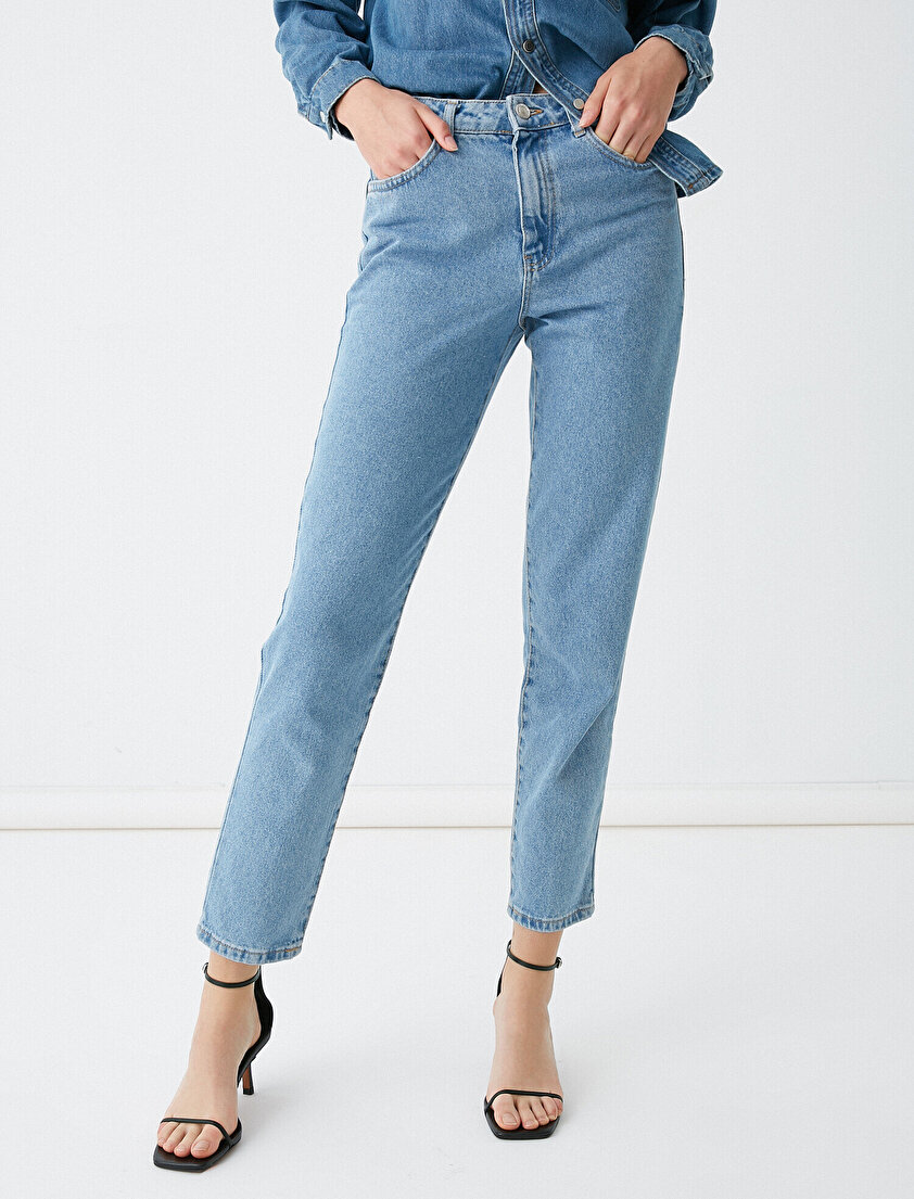 Pamuklu Yüksek Bel Mom Jeans
