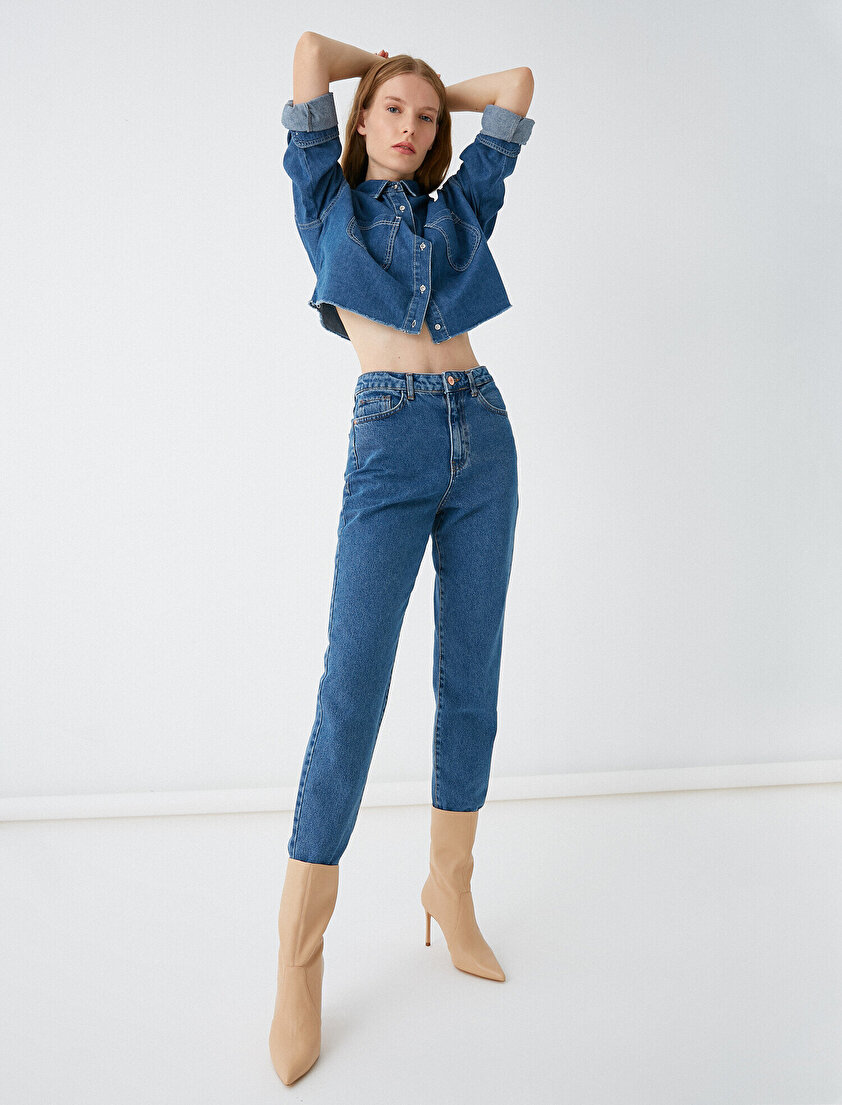 Pamuklu Yüksek Bel Mom Jeans