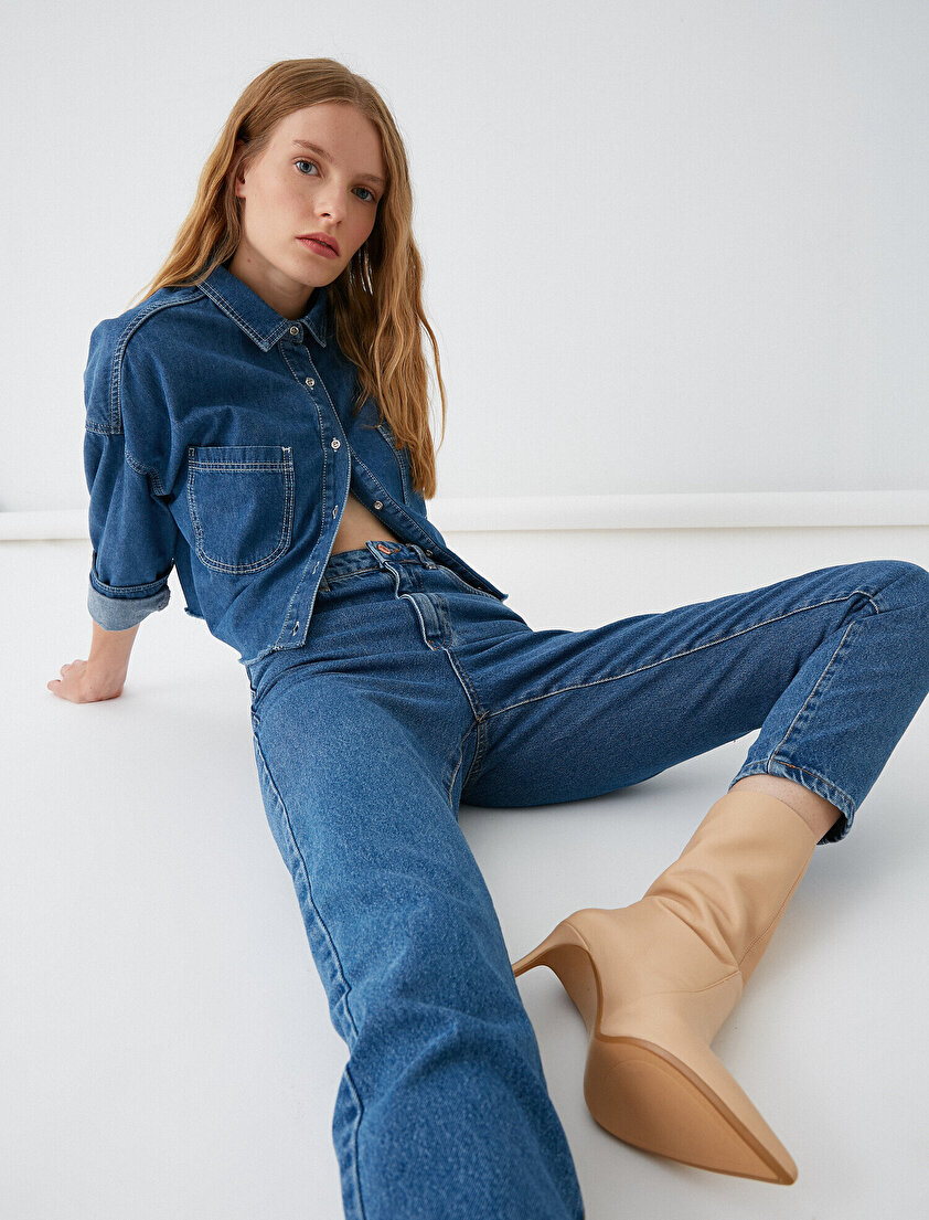 Pamuklu Yüksek Bel Mom Jeans