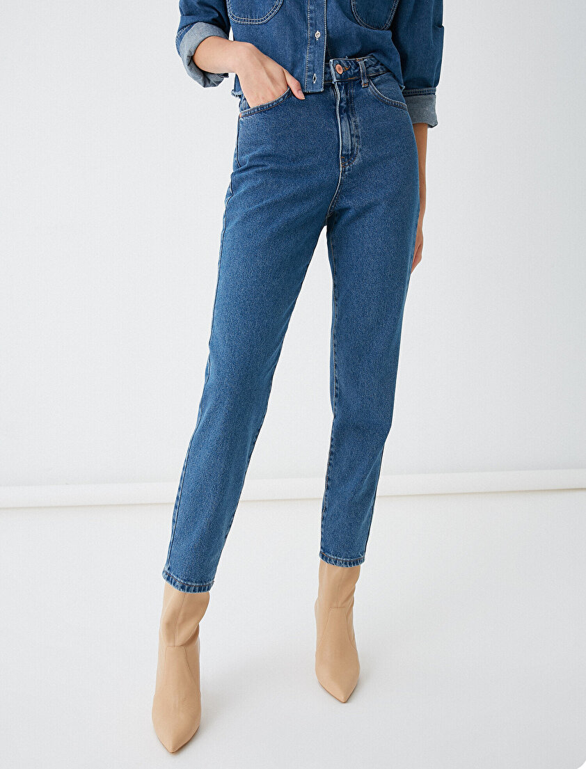 Pamuklu Yüksek Bel Mom Jeans