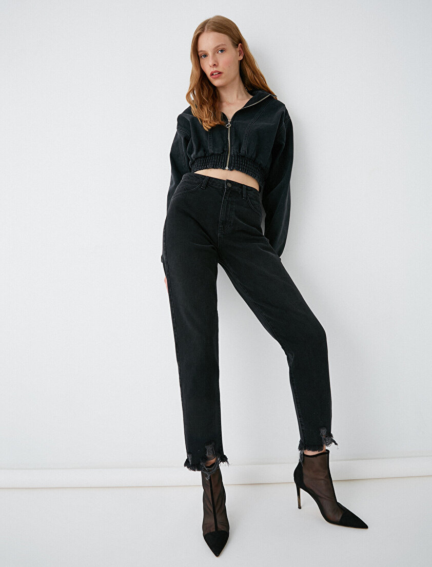 %100 Pamuk Yüksek Bel Mom Jean