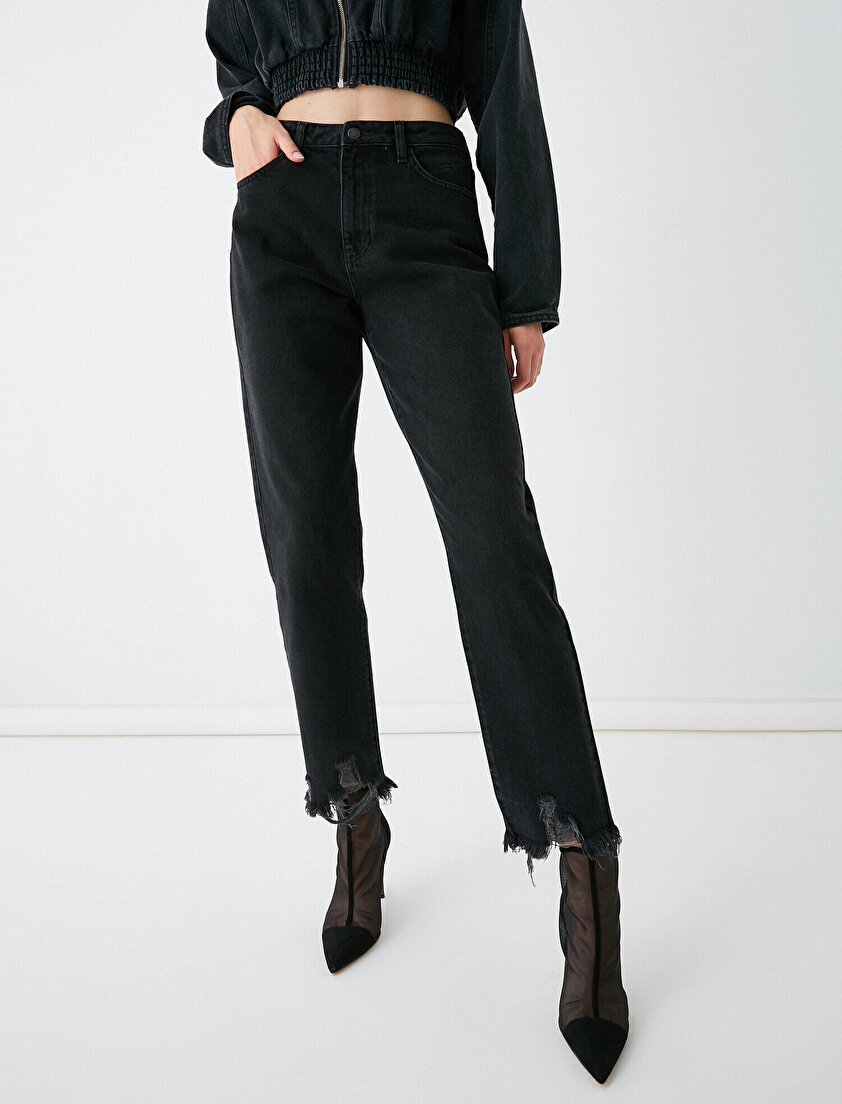 %100 Pamuk Yüksek Bel Mom Jean