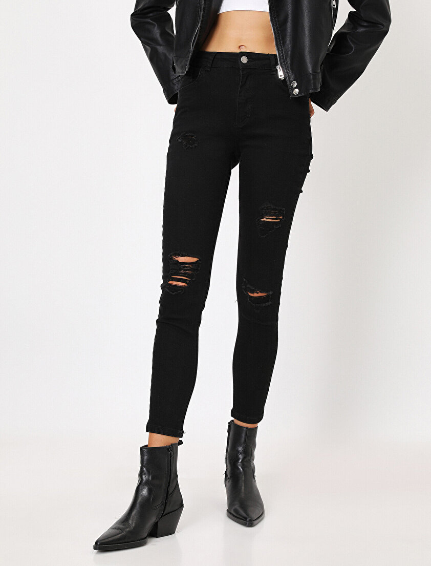 Carmen Yüksek Bel Comfort Strech Yırtık Detaylı Jean Pantolon
