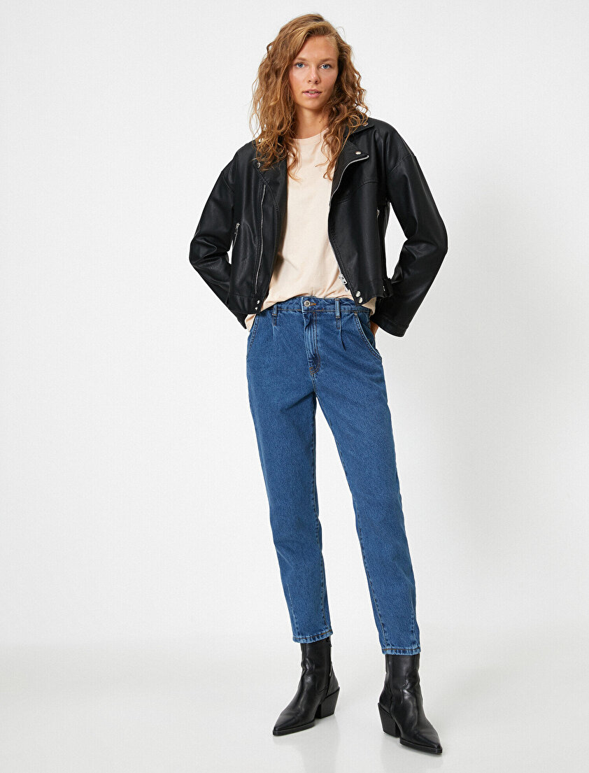 Pamuklu Yüksek Bel Mom Jeans