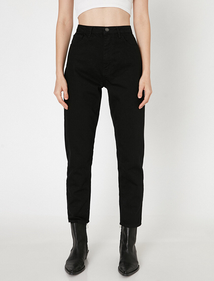 %100 Pamuk Yüksek Bel Mom Jean