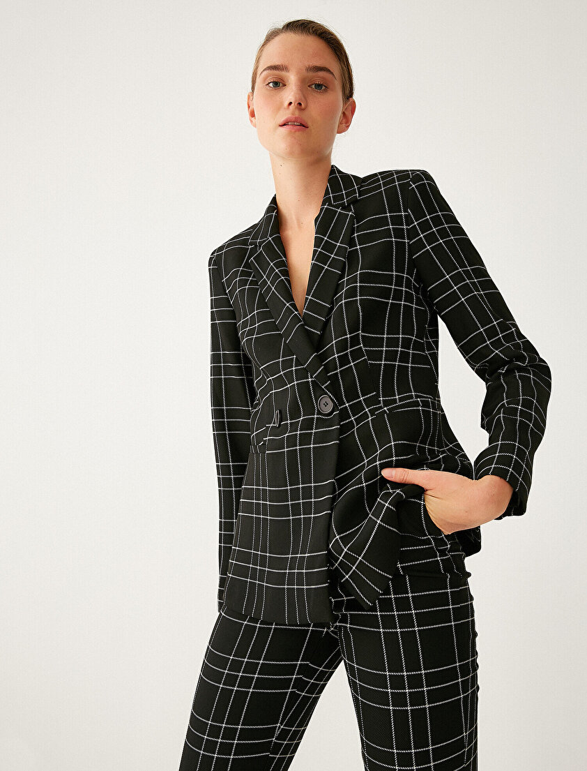 Kareli Kruvaze Blazer Ceket