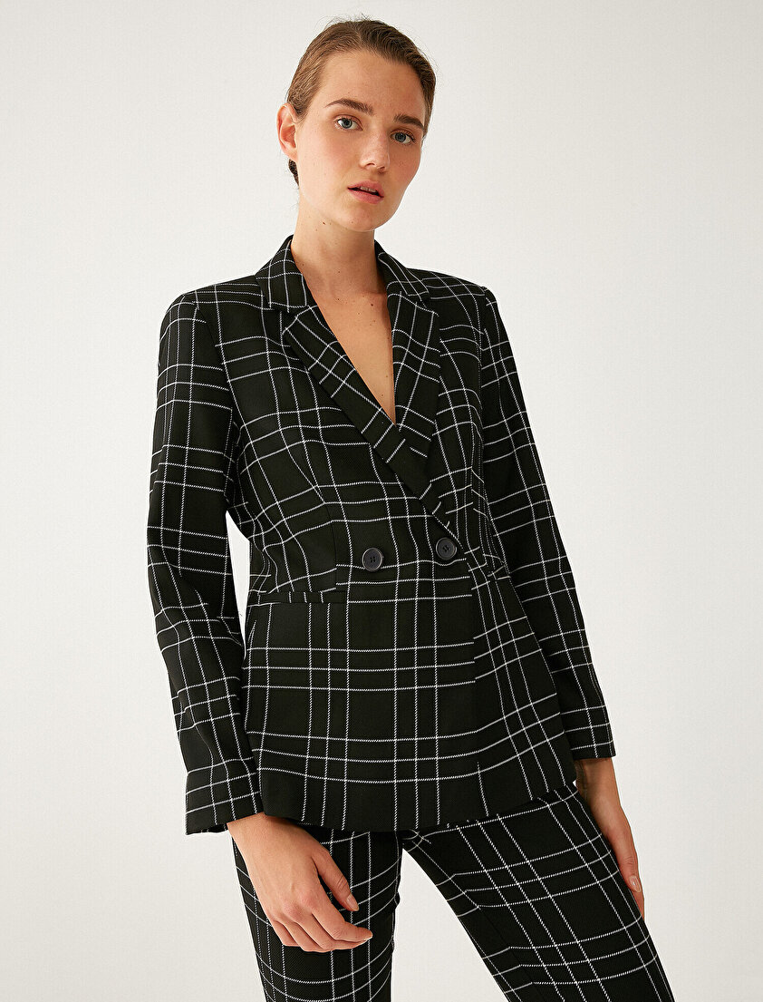 Kareli Kruvaze Blazer Ceket