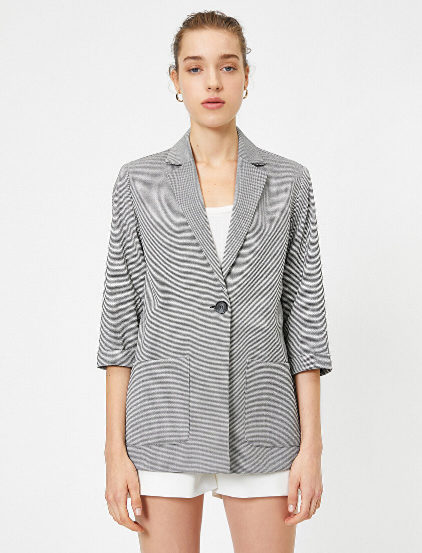 V Yaka Düğme Detaylı Cepli Ceket