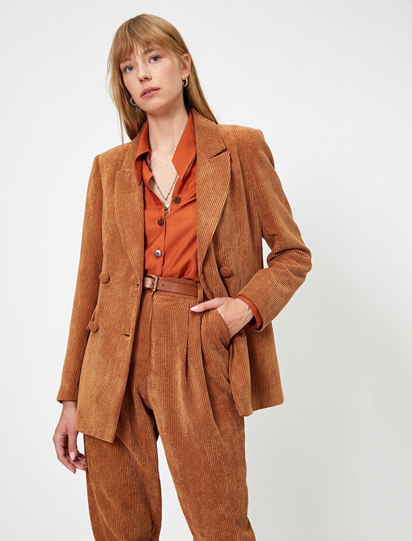 Fitilli Kadife Düğmeli Ceket