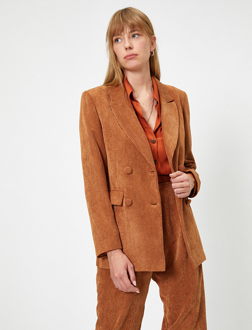 Fitilli Kadife Düğmeli Ceket