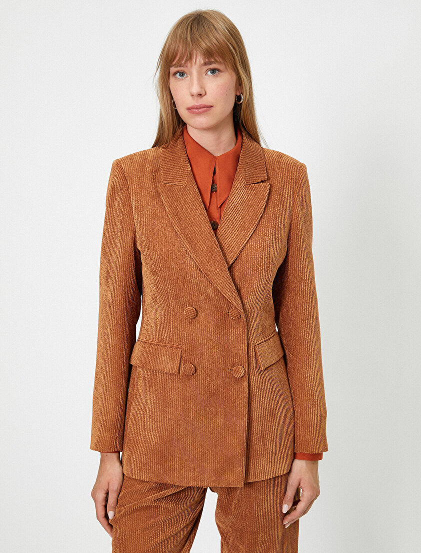 Fitilli Kadife Düğmeli Ceket