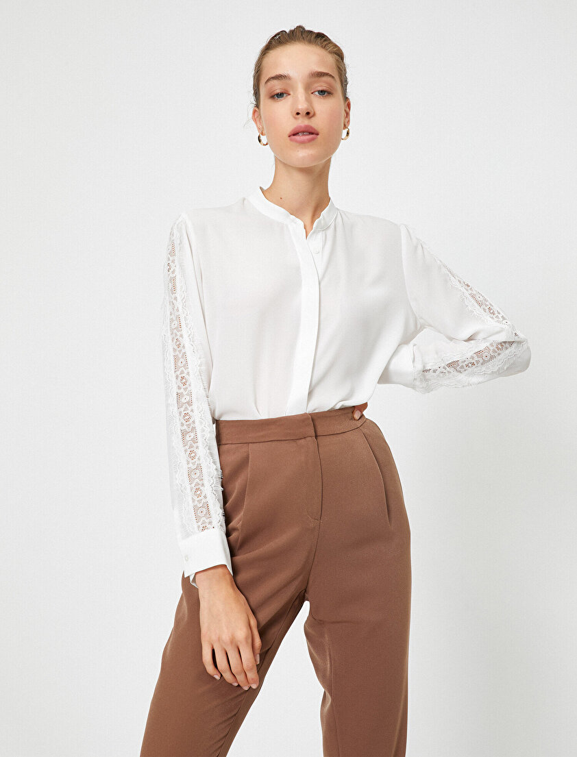 Dantel Detaylı Uzun Kollu Gömlek