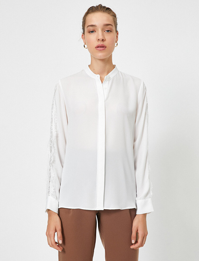 Dantel Detaylı Uzun Kollu Gömlek