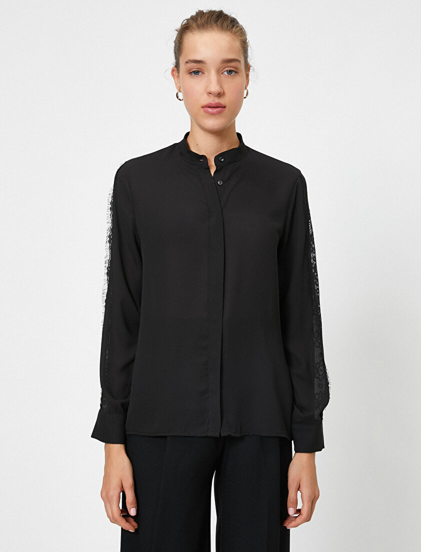 Dantel Detaylı Uzun Kollu Gömlek