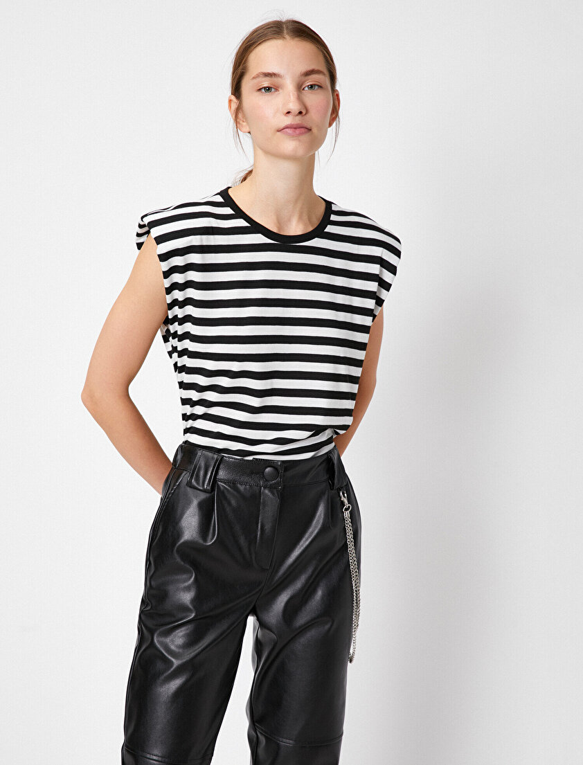 Bisiklet Yaka Kolsuz Çizgili Tişört