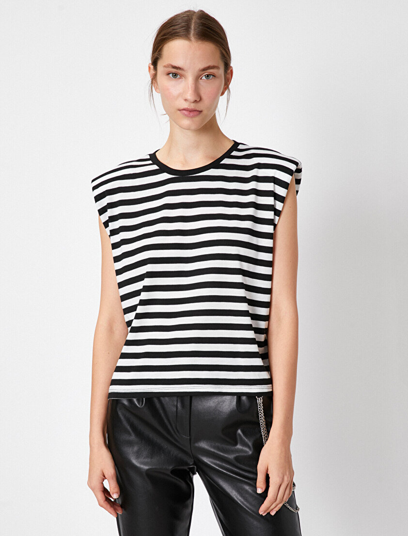 Bisiklet Yaka Kolsuz Çizgili Tişört