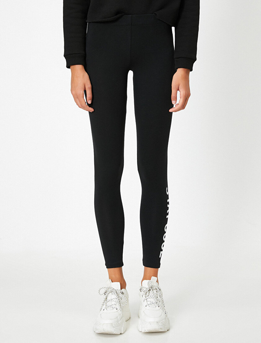 Yüksek Bel Slogan Baskılı Tayt