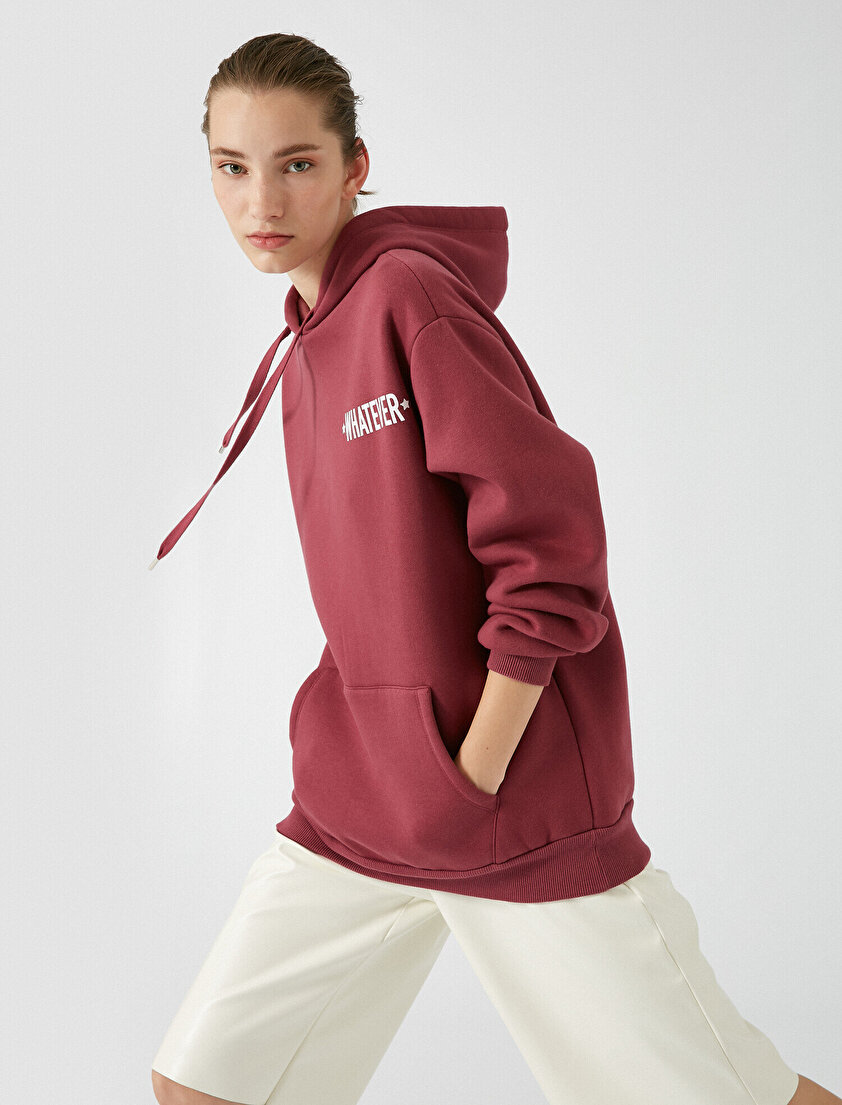 Kapüşonlu Cepli Yazılı Baskılı Sweatshirt
