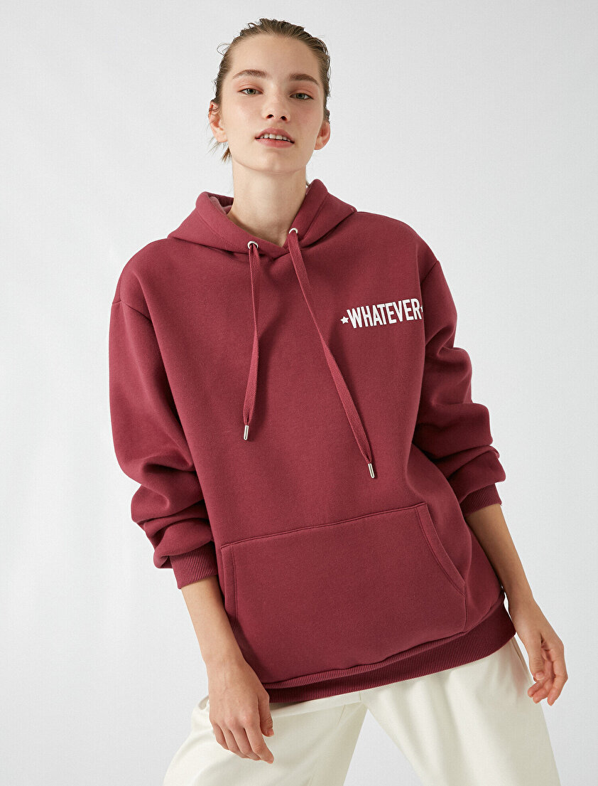 Kapüşonlu Cepli Yazılı Baskılı Sweatshirt