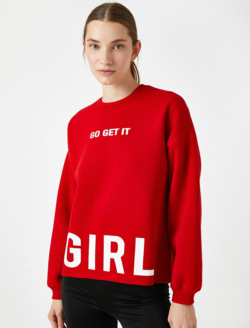 Bisiklet Yaka Yazılı Baskılı Sweatshirt