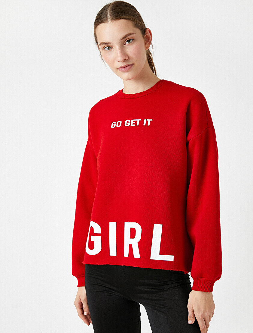 Bisiklet Yaka Yazılı Baskılı Sweatshirt