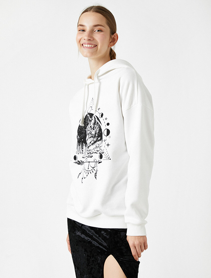 Kapüşonlu Baskılı Sweatshirt