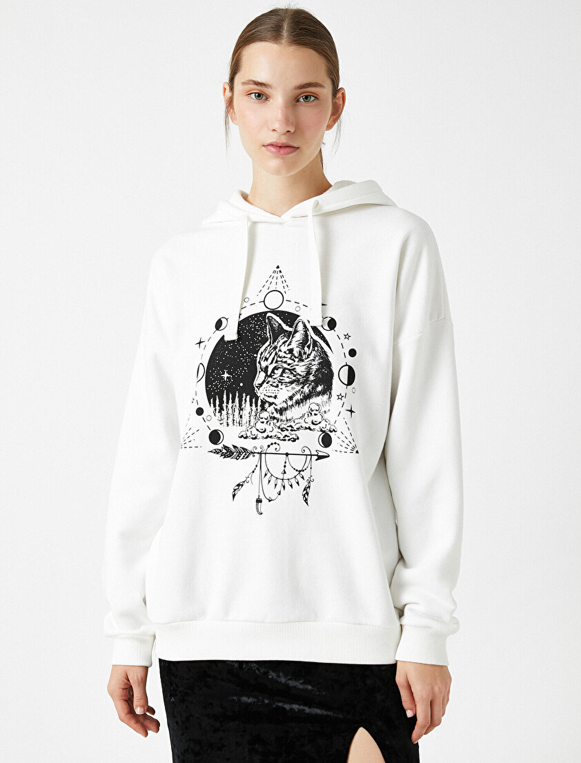 Kapüşonlu Baskılı Sweatshirt