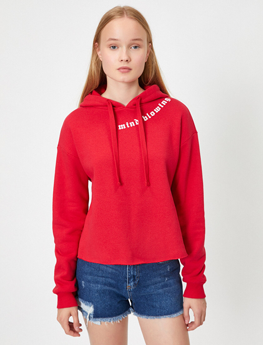 Kapüşonlu Yazılı Baskılı Swetashirt