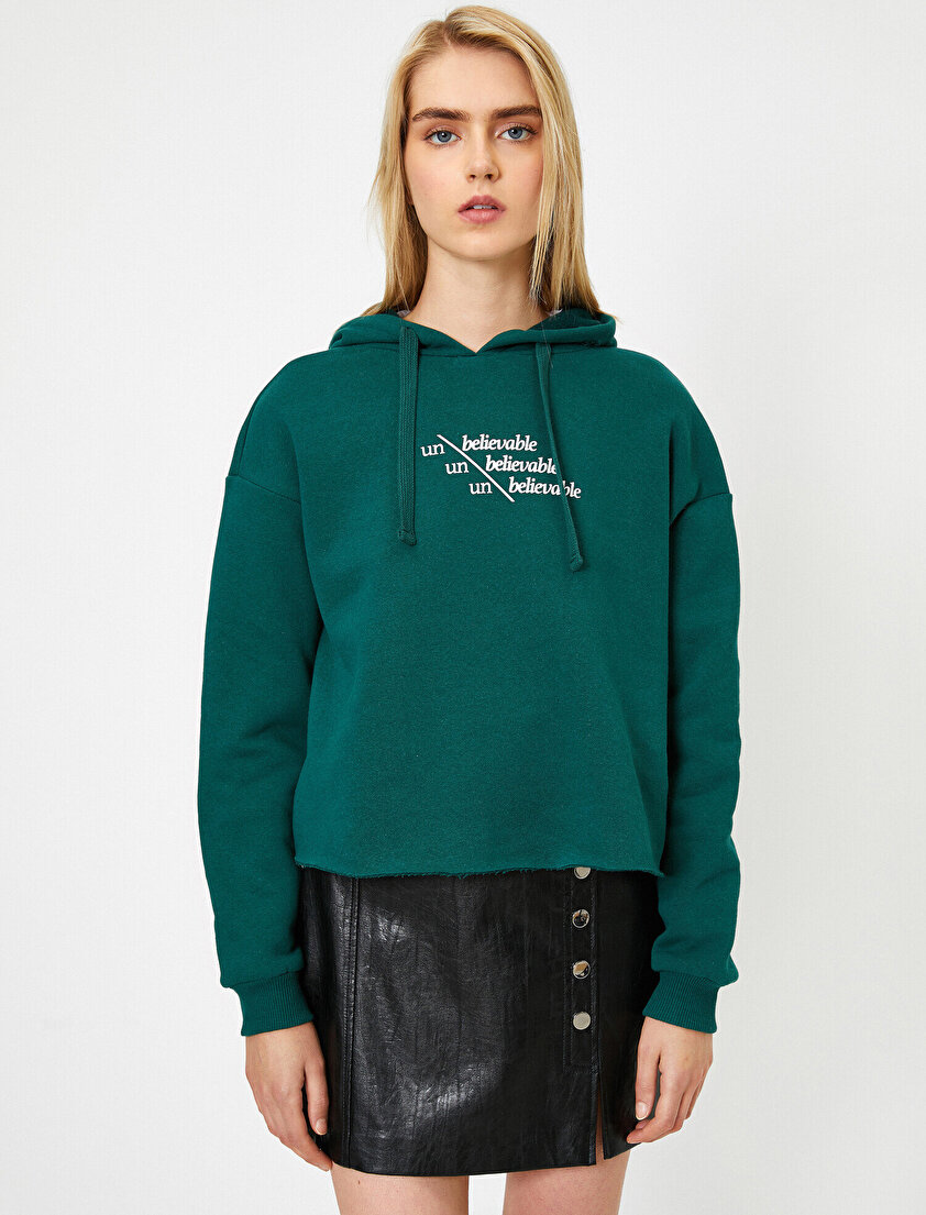 Uzun Kollu Yazılı Baskılı Kapüşonlu Sweatshirt