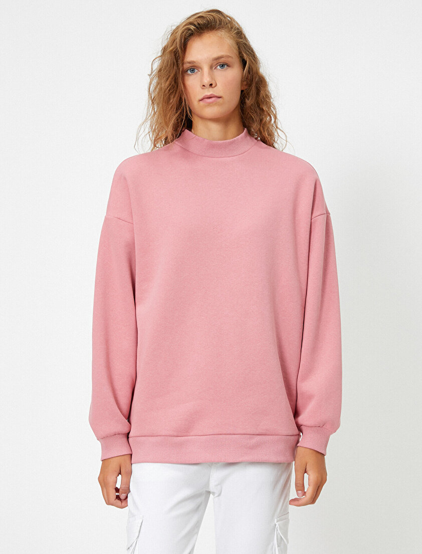 Boğazlı Uzun Kollu Basic Sweatshirt