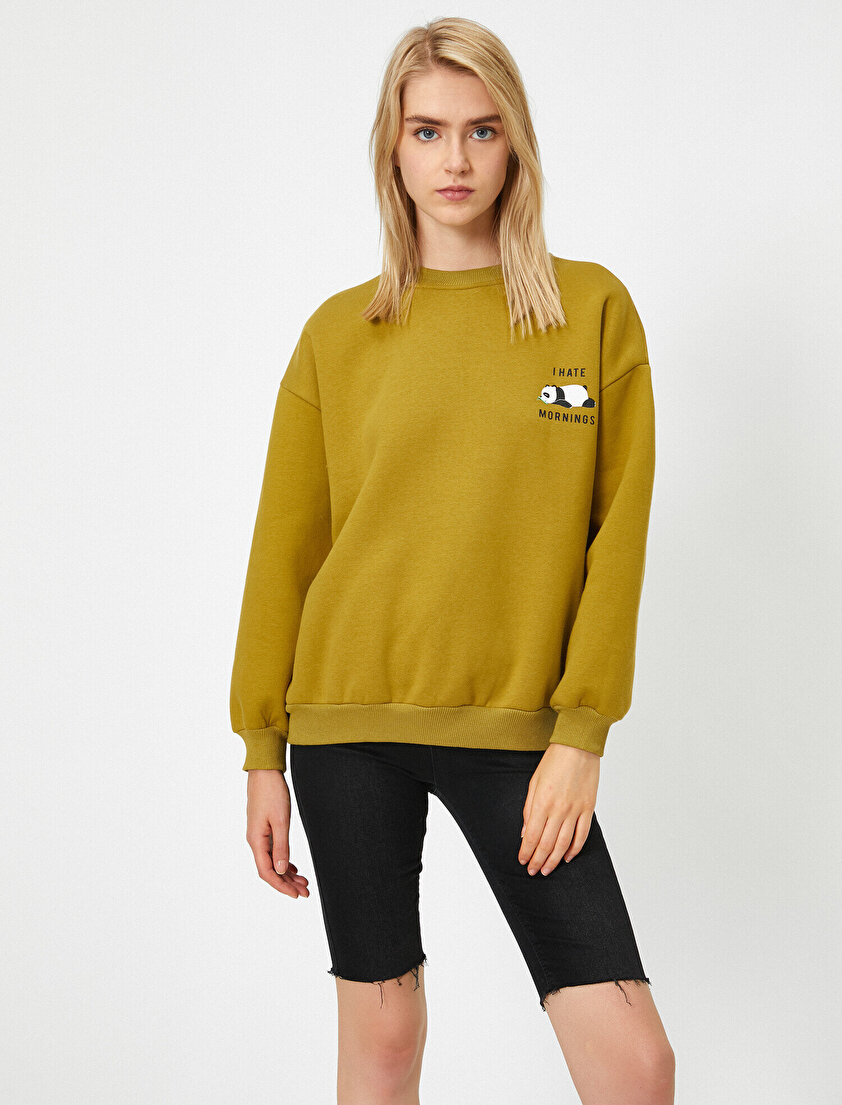 Uzun Kollu Hayvan Baskılı Sweatshirt