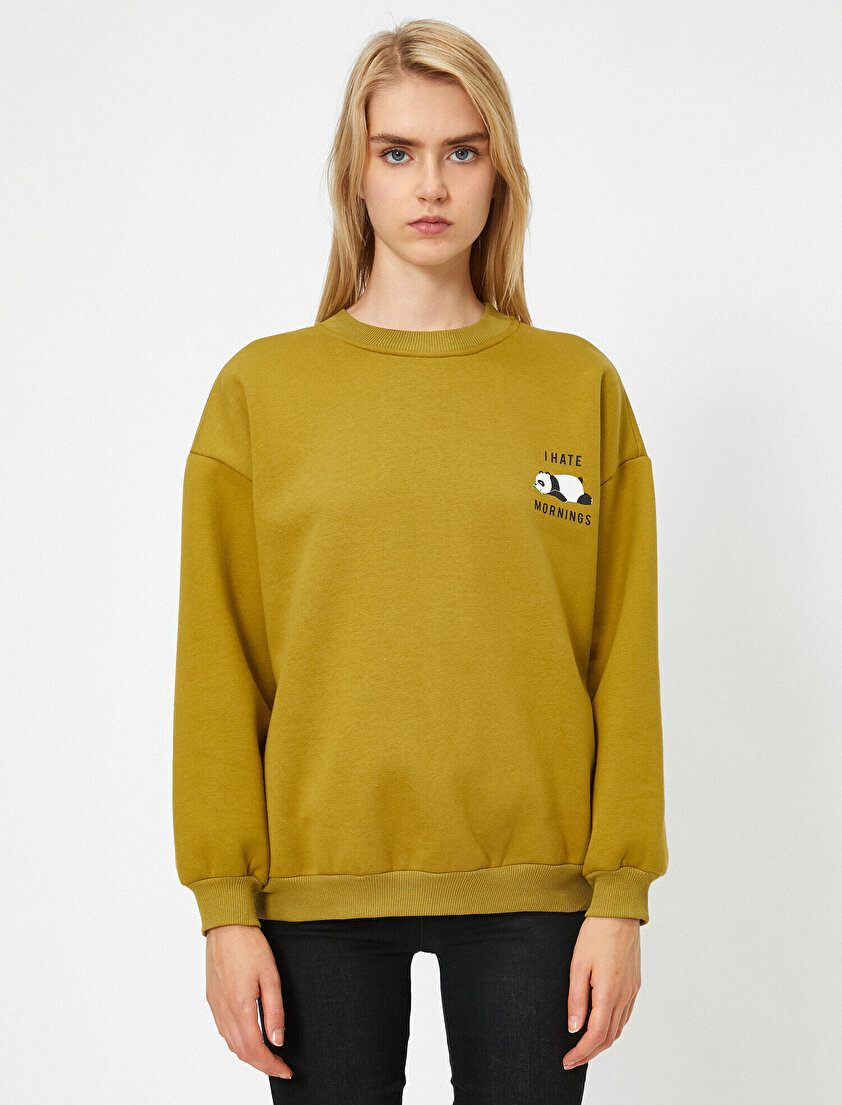 Uzun Kollu Hayvan Baskılı Sweatshirt