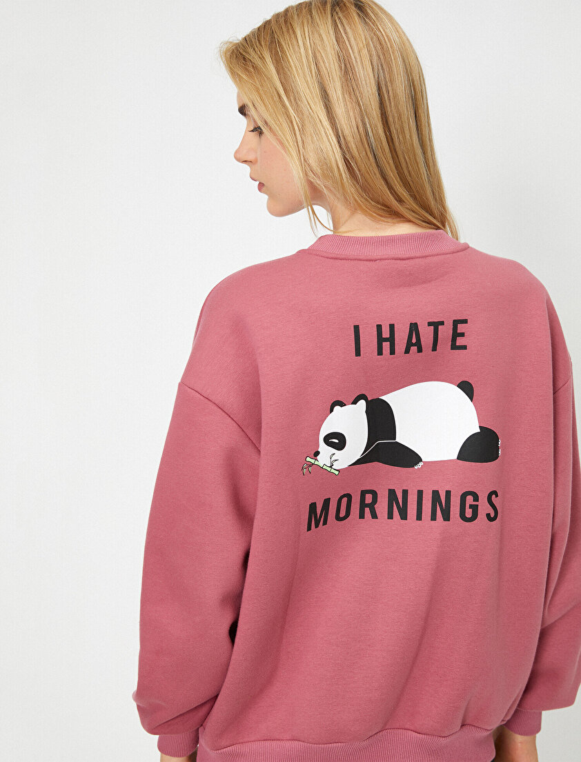 Bisiklet Yaka Hayvan Baskılı Uzun Kollu Sweatshirt