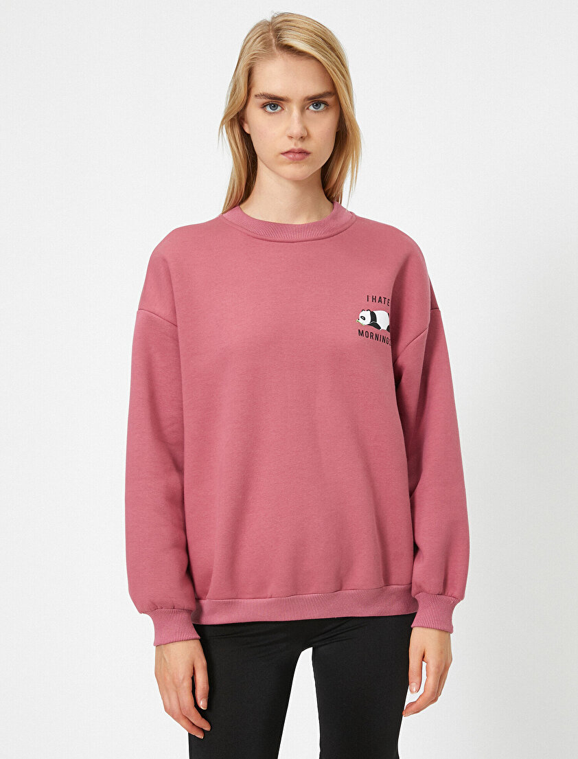 Bisiklet Yaka Hayvan Baskılı Uzun Kollu Sweatshirt