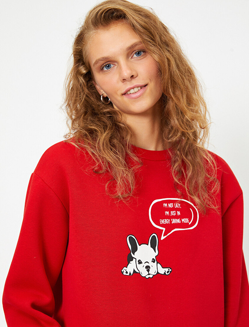 Bisiklet Yaka Yazılı Baskılı İp Detaylı Sweatshirt