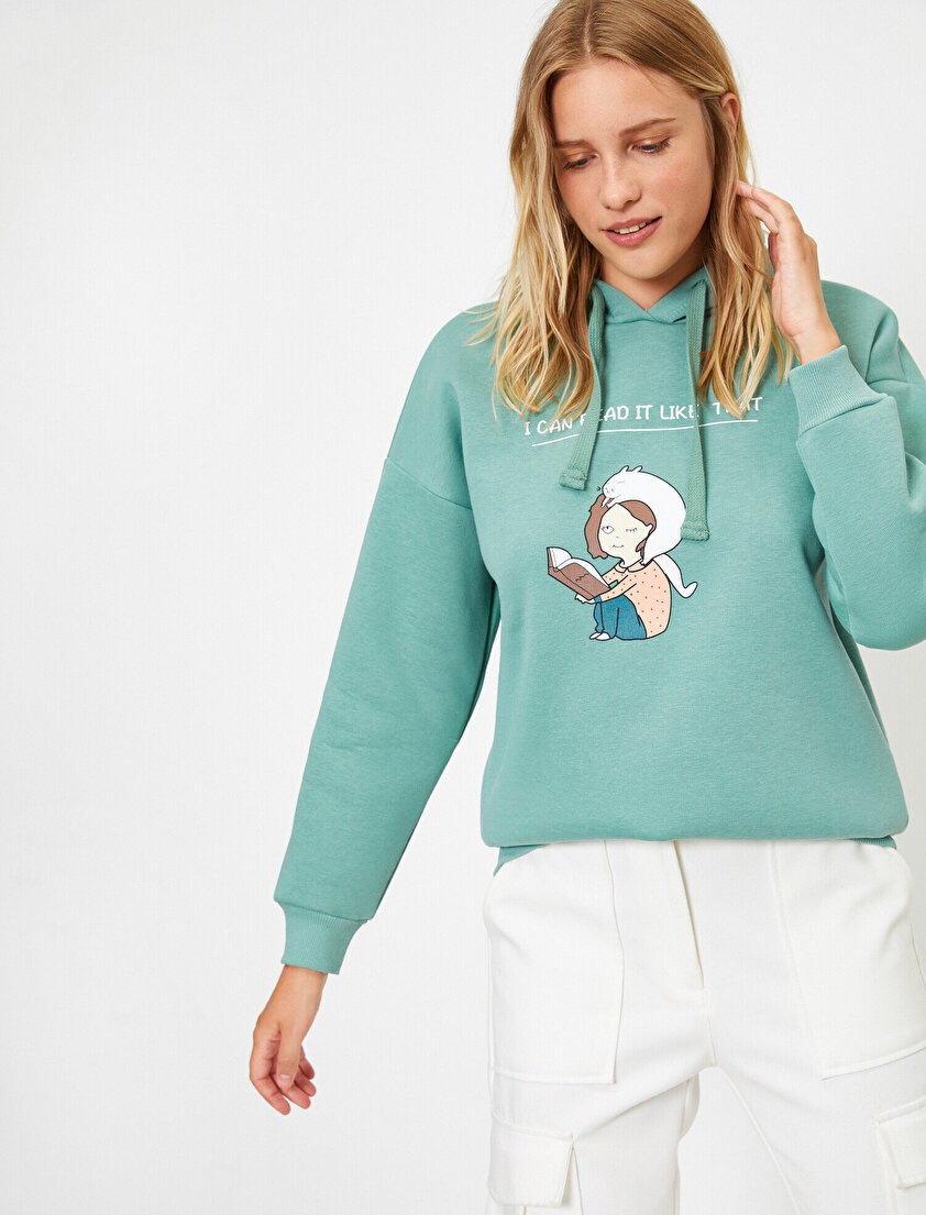 Kapüşonlu Baskılı Sweatshirt