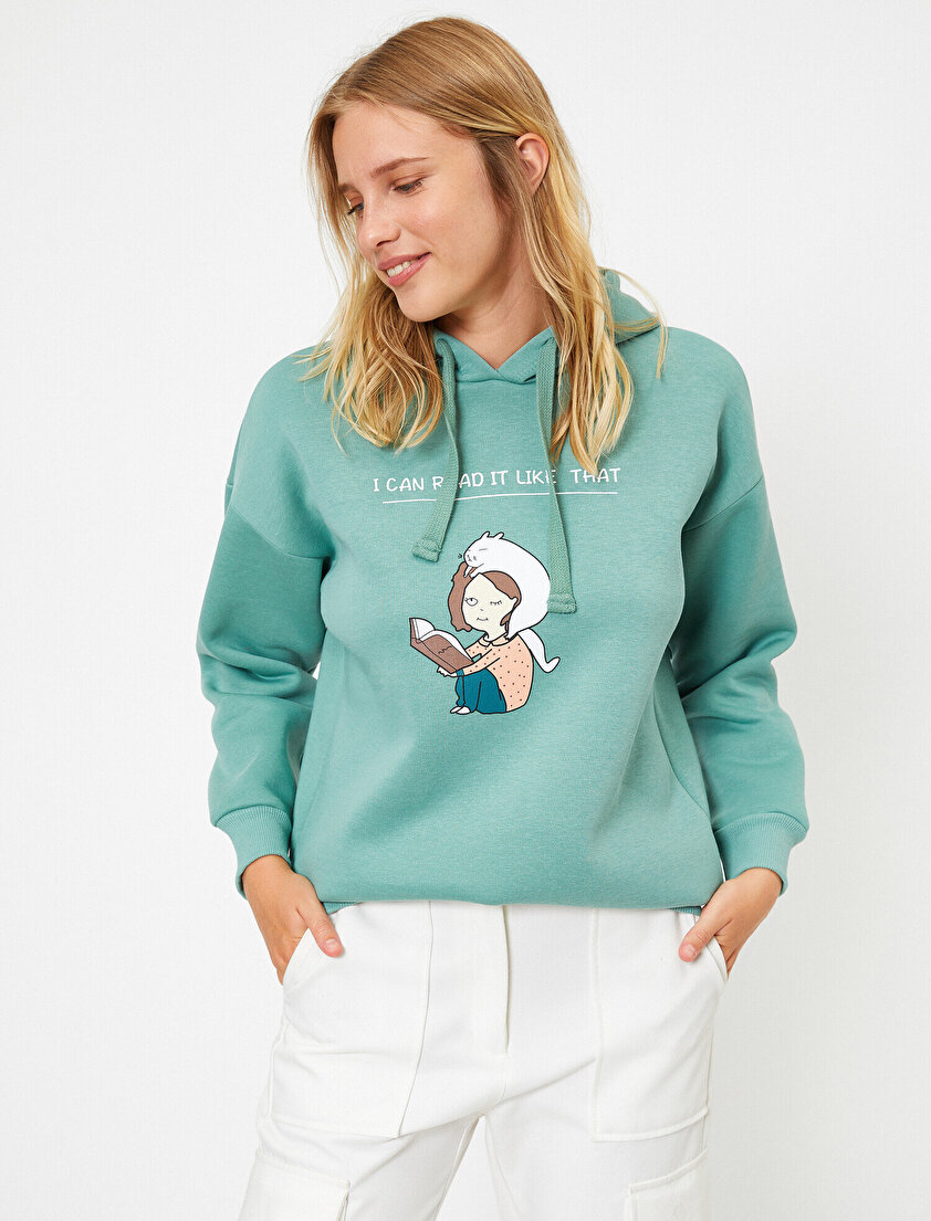 Kapüşonlu Baskılı Sweatshirt