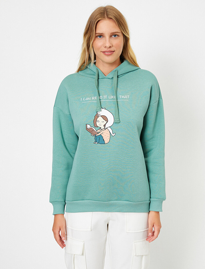 Kapüşonlu Baskılı Sweatshirt