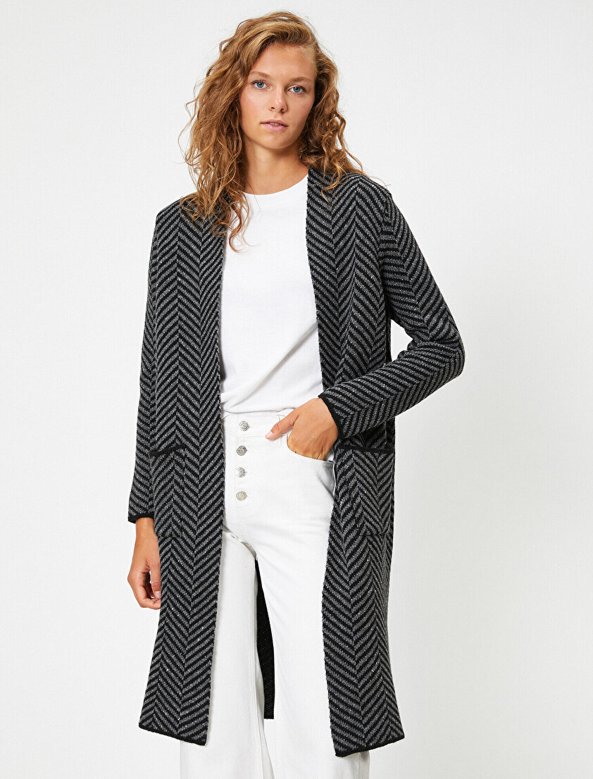 Uzun Kollu Şal Yaka Uzun Hırka