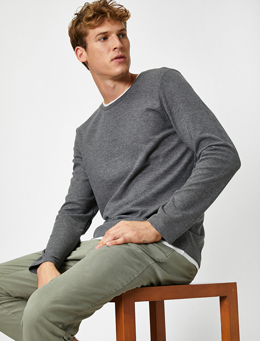 Bisiklet Yaka Uzun Kollu Tişört