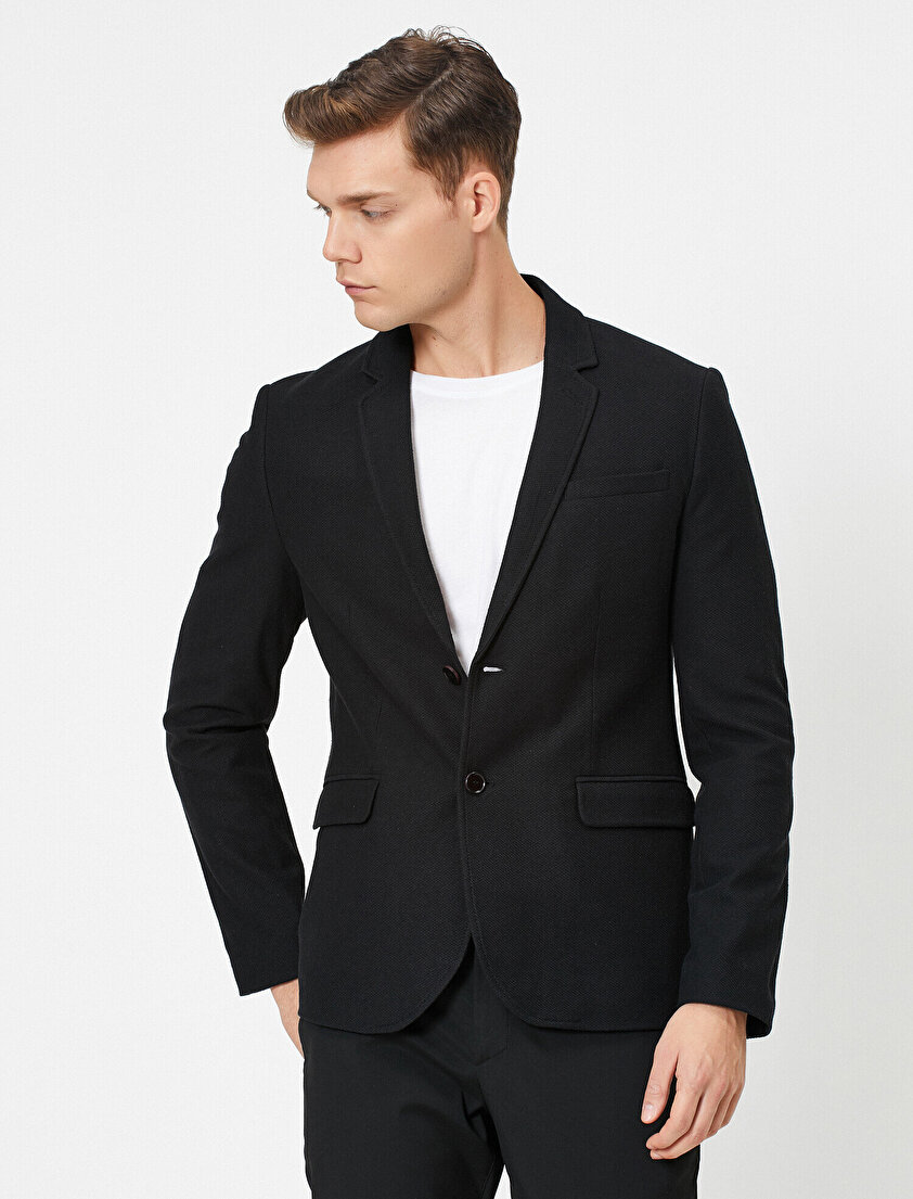 Cep Detaylı Düğmeli Blazer Ceket